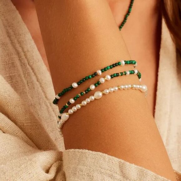 Gorjana Phoebe Pearl & Malachite Bracelet Set - Picture 1 of 6